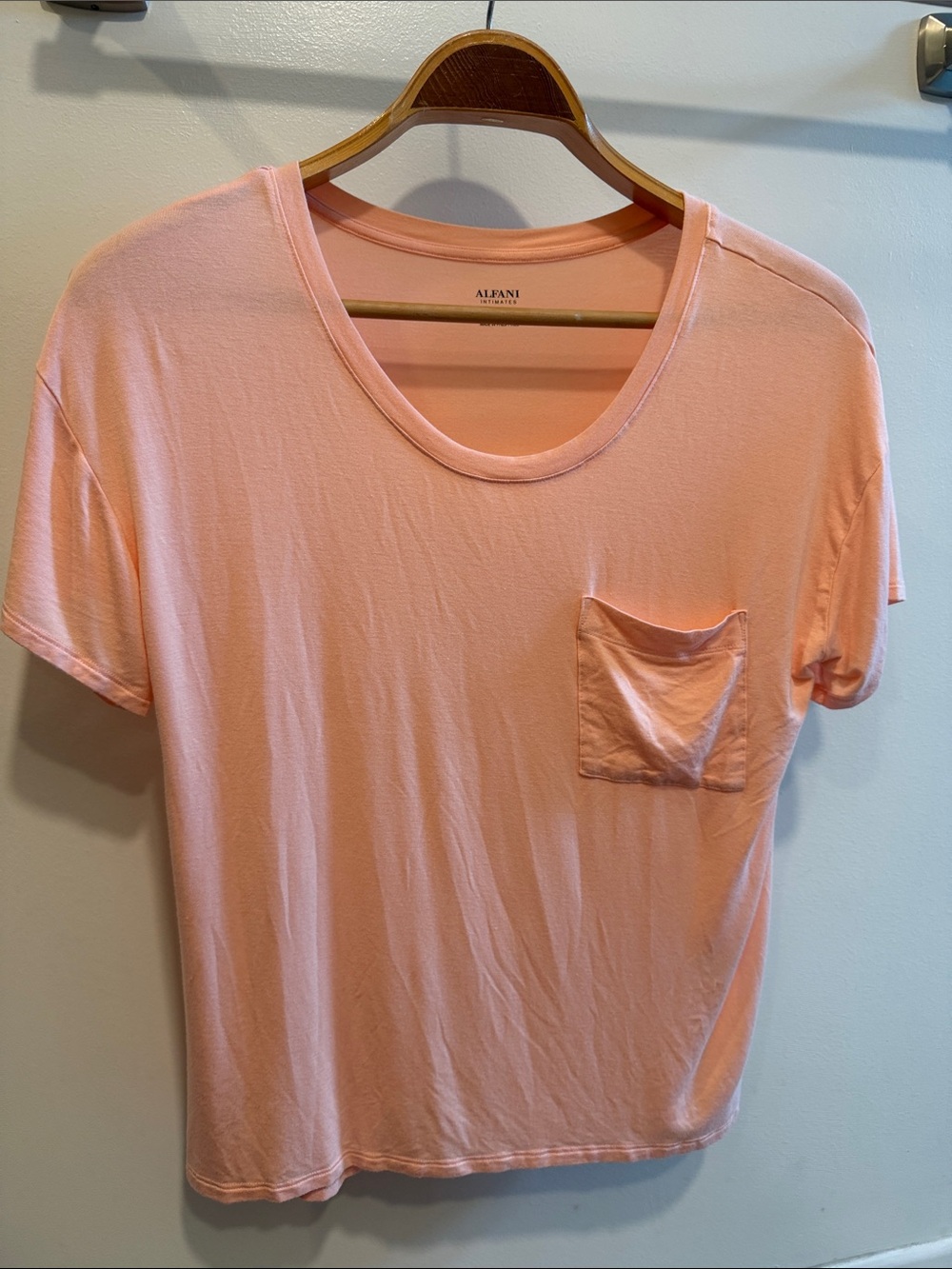 Alfani Light Peach Short-Sleeve Scoop Neck Pocket Tee